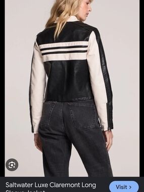 saltwater LUXE Two-Tone Leather Jacket in Black & Cream